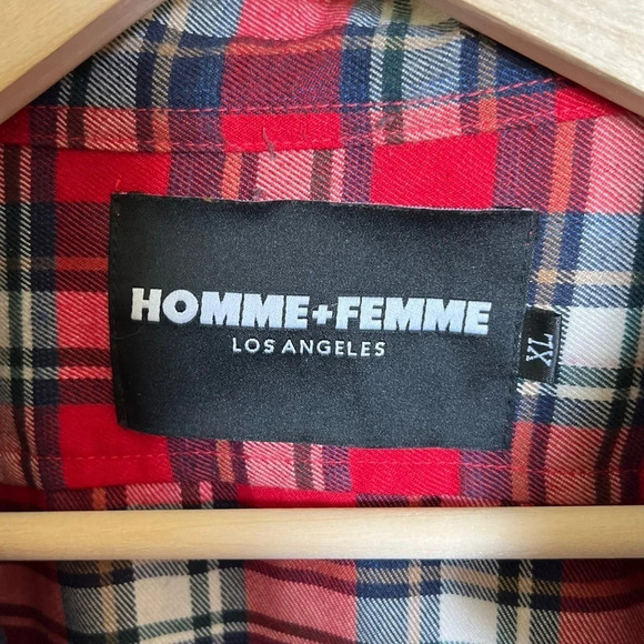 Homme + Femme • Red Plaid Zip Down Short Sleeve - Picture 3 of 7